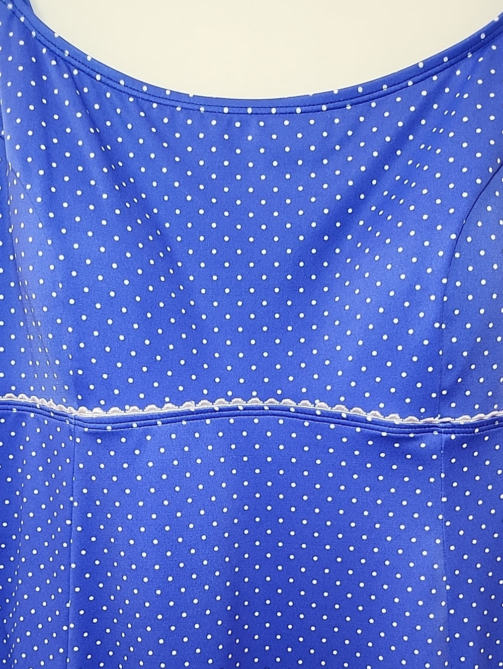 L.L. Bean One Piece Swimsuit Dress Long Polka Dot Blue White Size 14 - Picture 7 of 15